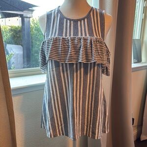 Striped Sleeveless Ruffle Top - Blue and White
